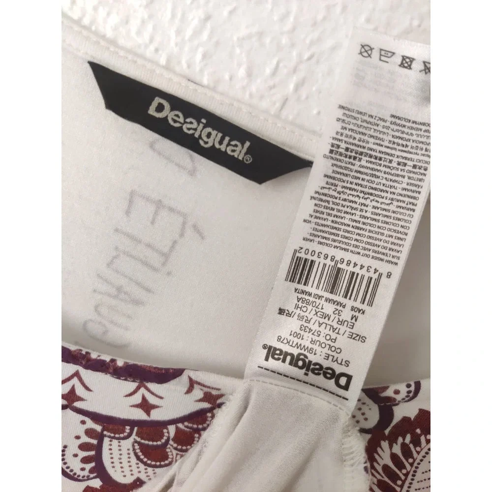 3/$20 Desigual Kassandra White & Red Floral Asymmetrical Long Sleeve Blouse M - Picture 8 of 8